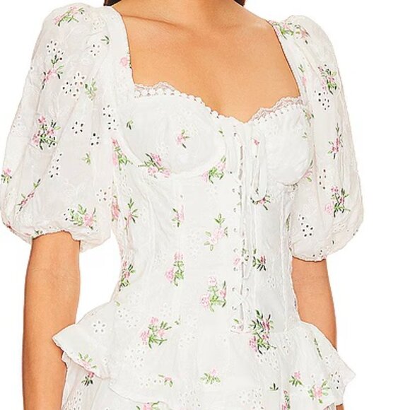 NWOT FOR LOVE AND LEMONS KINSLEY EYELET EMBROIDERED WHITE MINI DRESS SIZE S - Picture 2 of 10